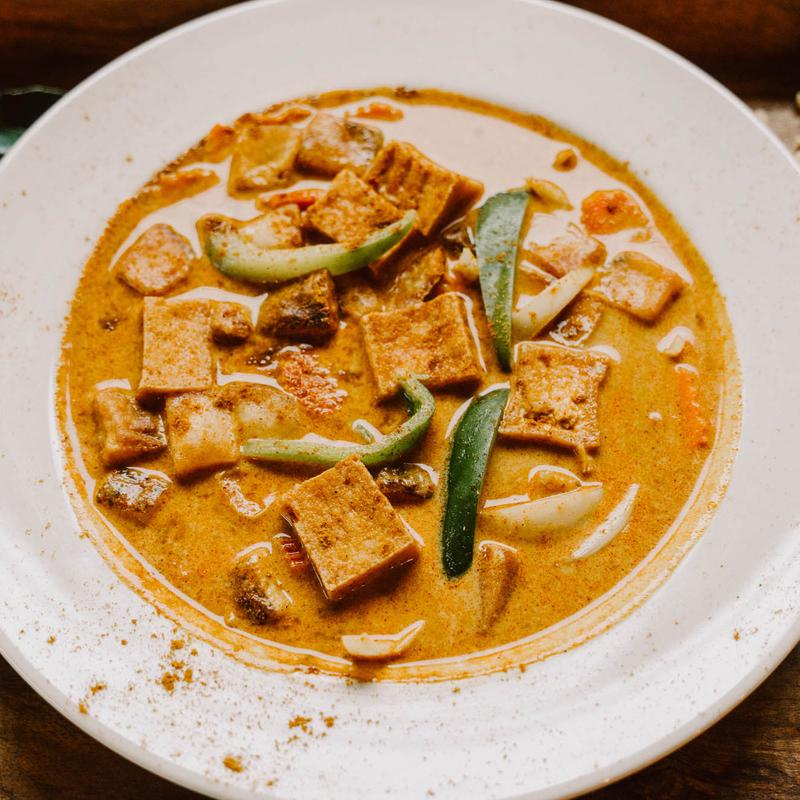 Thai curry with tofu and vegetables in coconut milk